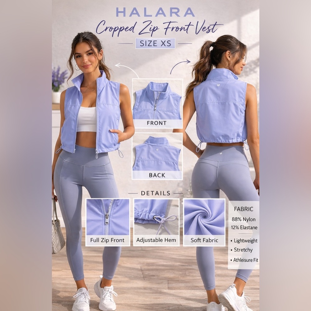 Halara Lavender Cropped Zip Front Vest Size XS NWT